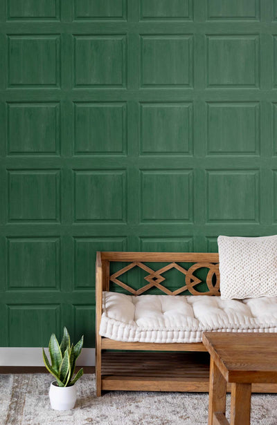 product image for Washed Faux Panel Wallpaper in Emerald Green by NextWall 77