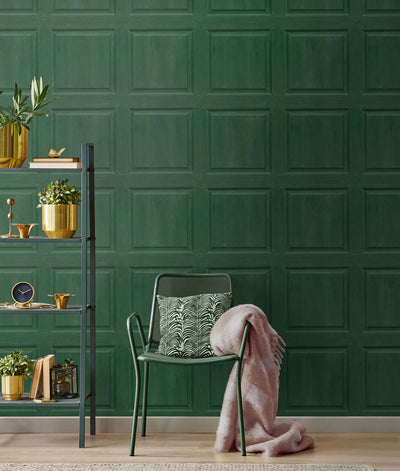 product image for Washed Faux Panel Wallpaper in Emerald Green by NextWall 82