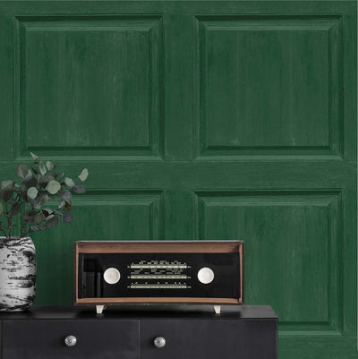 product image for Washed Faux Panel Wallpaper in Emerald Green by NextWall 41