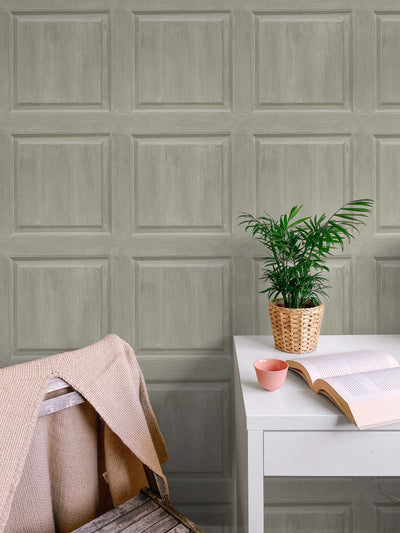 product image for Washed Faux Panel Wallpaper in Warm Pewter by NextWall 58