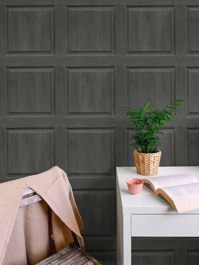 product image for Washed Faux Panel Wallpaper in Charcoal by NextWall 12