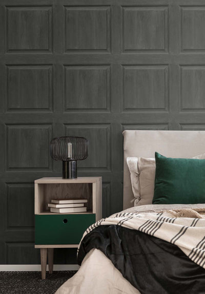 product image for Washed Faux Panel Wallpaper in Charcoal by NextWall 11