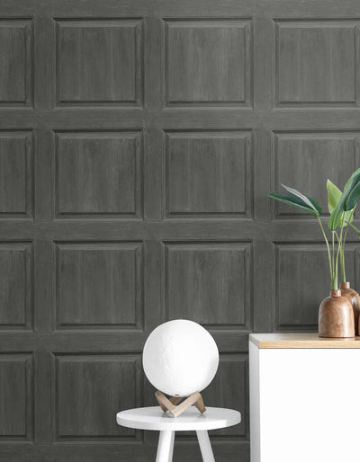 product image for Washed Faux Panel Wallpaper in Charcoal by NextWall 32