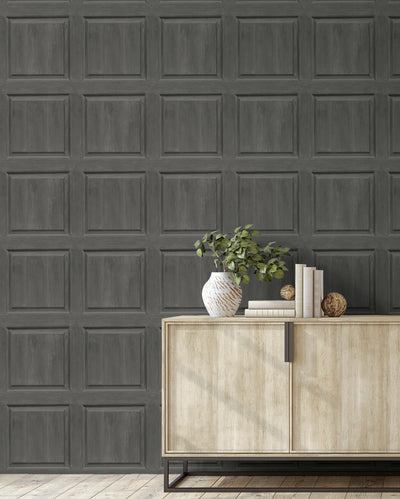 product image for Washed Faux Panel Wallpaper in Charcoal by NextWall 4