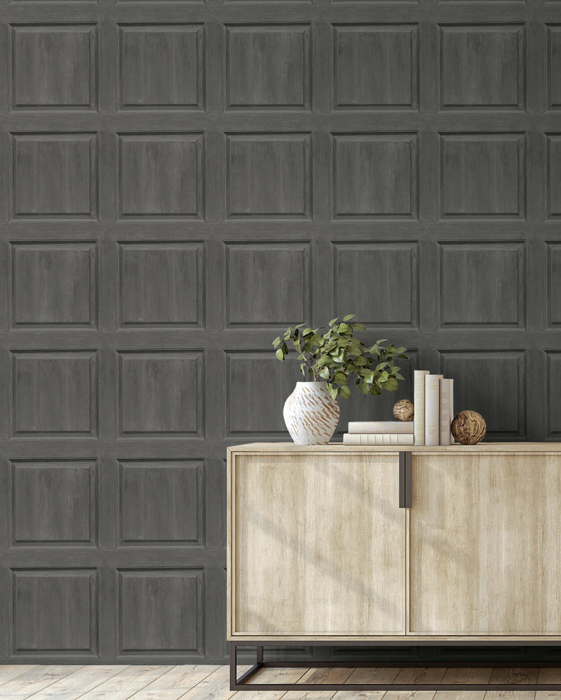 media image for Washed Faux Panel Wallpaper in Charcoal by NextWall 274