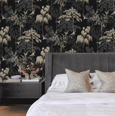 product image for Bird Garden Wallpaper in Black by NextWall 90