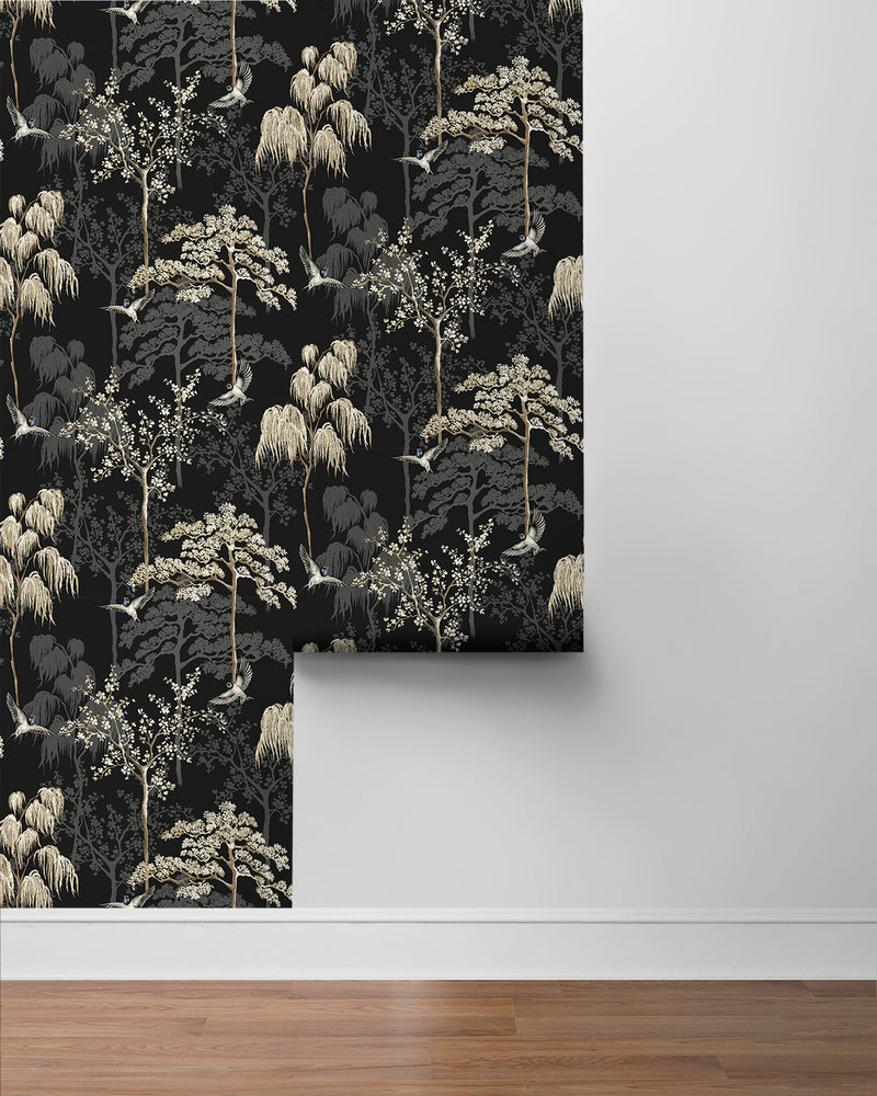 media image for Bird Garden Wallpaper in Black by NextWall 235