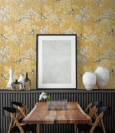 product image for Bird Garden Wallpaper in Ochre by NextWall 61