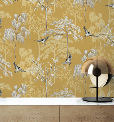 product image for Bird Garden Wallpaper in Ochre by NextWall 7