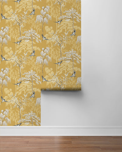 product image for Bird Garden Wallpaper in Ochre by NextWall 97