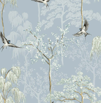 product image of Sample Bird Garden Wallpaper in Light Blue by NextWall 544