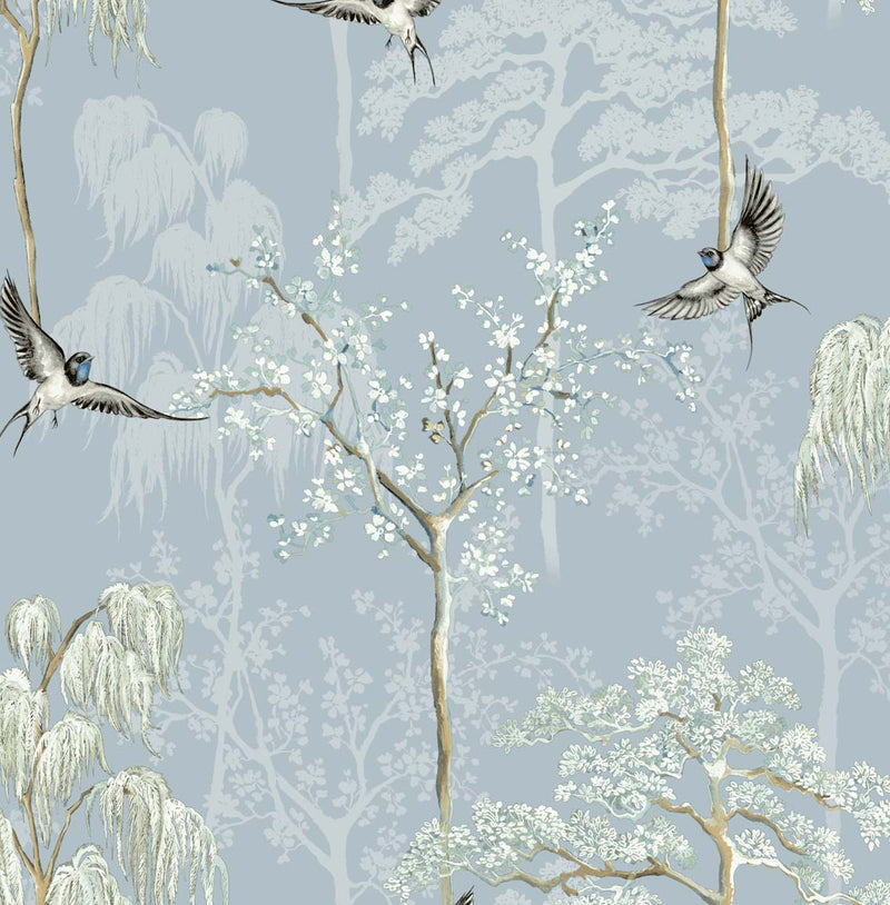 media image for Sample Bird Garden Wallpaper in Light Blue by NextWall 272