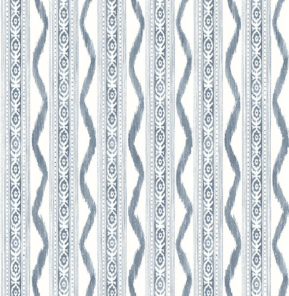 media image for Rhys Blue IKAT Stripe Wallpaper 237