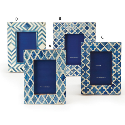 product image of blue and white moderne 4 x 6 mosaic photo frame a 4 patterns design by twos company 1 526