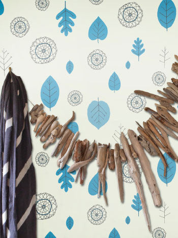 media image for A View of the Woods Wallpaper in Delft Blue, Mink, and Cream design by Thatcher Studio - BURKE DECOR 241