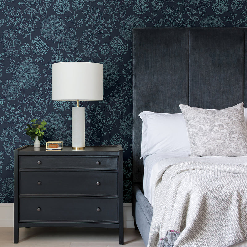 media image for Ada Indigo Floral Wallpaper from the Scott Living II Collection by Brewster Home Fashions 246