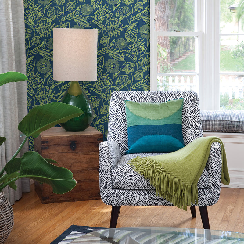 media image for Alma Tropical Floral Wallpaper in Blue from the Pacifica Collection by Brewster Home Fashions 257