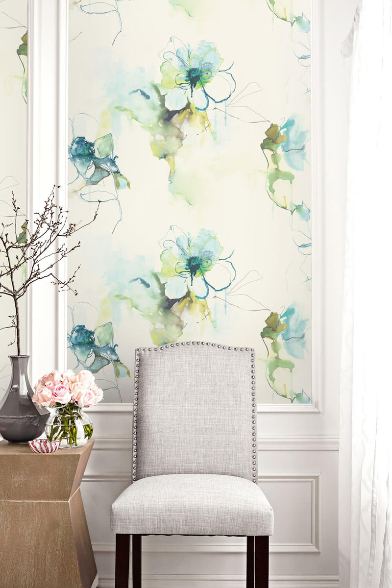 media image for Anemone Watercolor Floral Wallpaper in Glacier Blue and Pear from the Living With Art Collection by Seabrook Wallcoverings 257