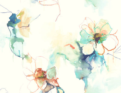 product image for Anemone Watercolor Floral Wallpaper in Turquoise and Persimmon from the Living With Art Collection by Seabrook Wallcoverings 57