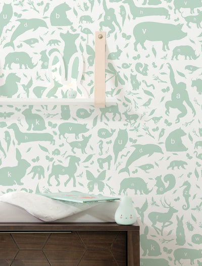 product image of Animal Alphabet Kids Wallpaper in Green by KEK Amsterdam 553