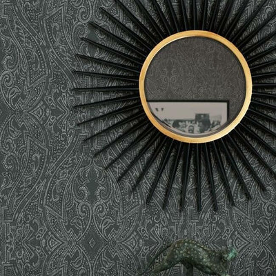 product image for Ascot Damask Wallpaper in Black from the Traveler Collection by Ronald Redding 39