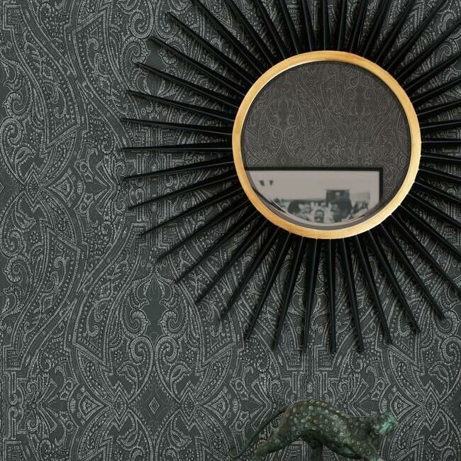 media image for Ascot Damask Wallpaper in Black from the Traveler Collection by Ronald Redding 251