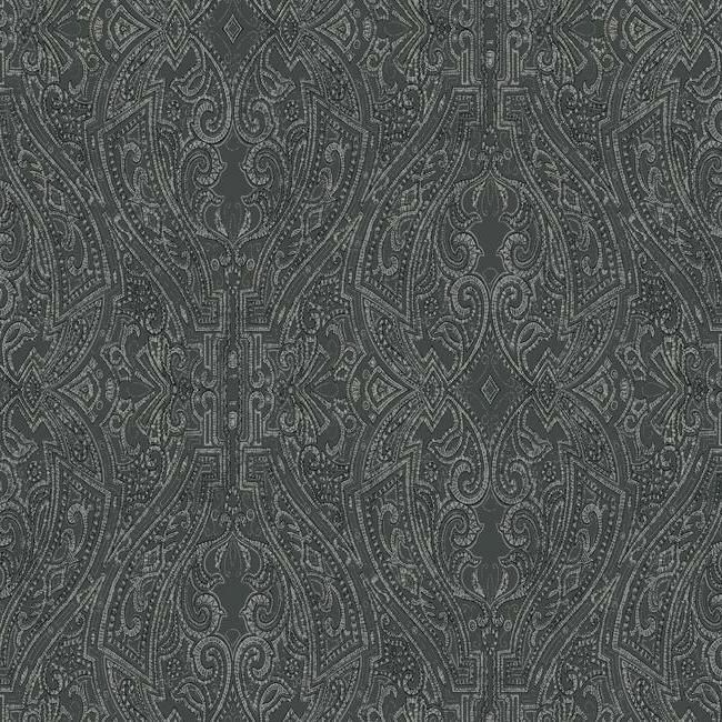 media image for Ascot Damask Wallpaper in Black from the Traveler Collection by Ronald Redding 28