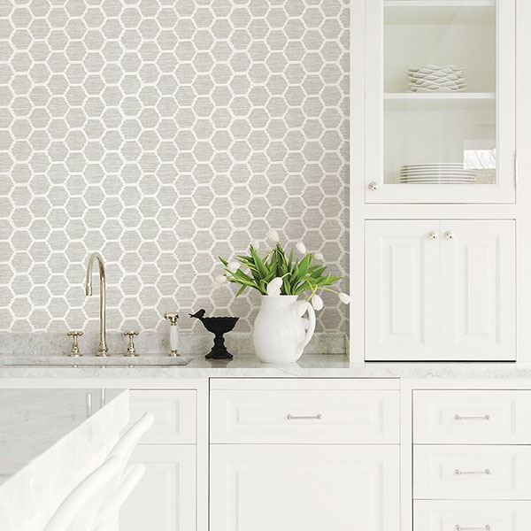 media image for Aura Honeycomb Wallpaper in Platinum from the Celadon Collection by Brewster Home Fashions 211