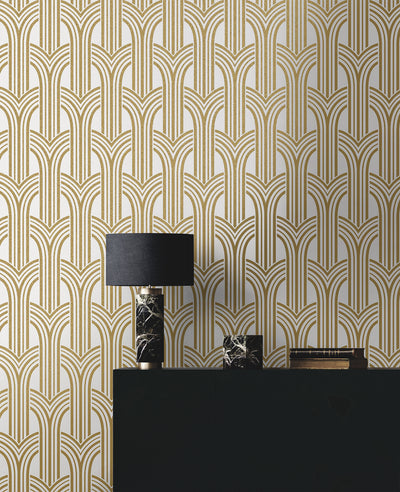 product image for Déco Arches Wallpaper in Antique Gold & Pearl 28