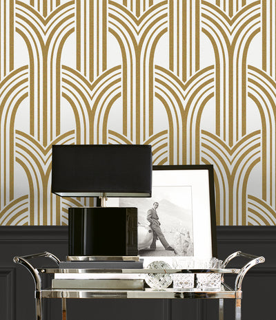 product image for Déco Arches Wallpaper in Antique Gold & Pearl 32