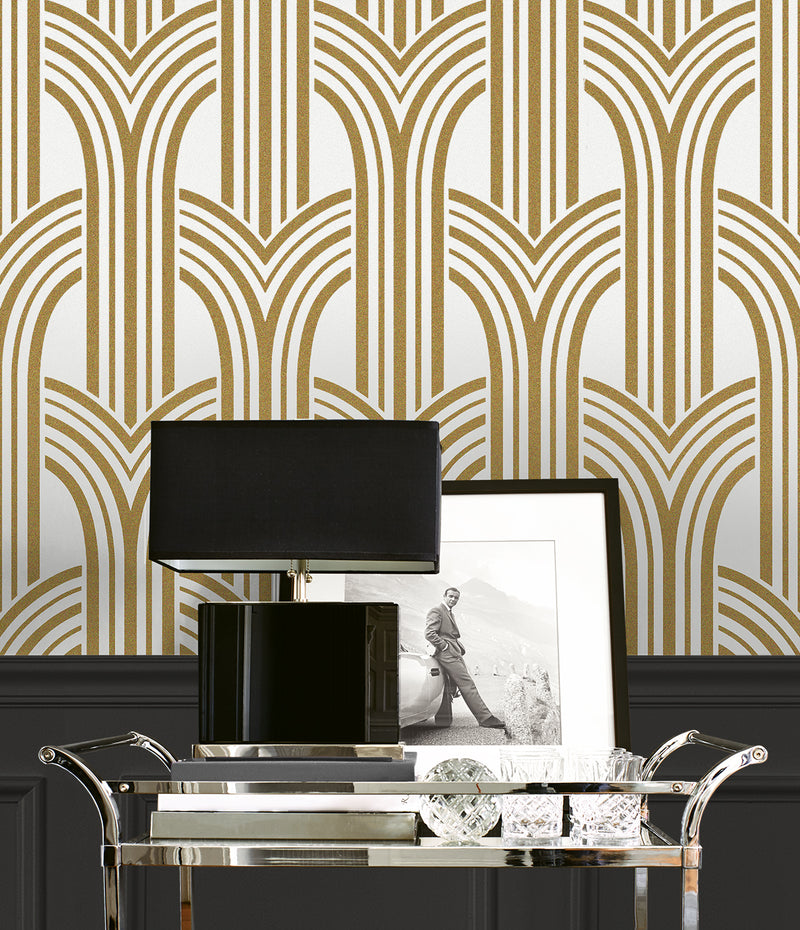 media image for Déco Arches Wallpaper in Antique Gold & Pearl 279