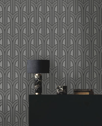 product image for Déco Arches Wallpaper in Pewter & Galaxy 45