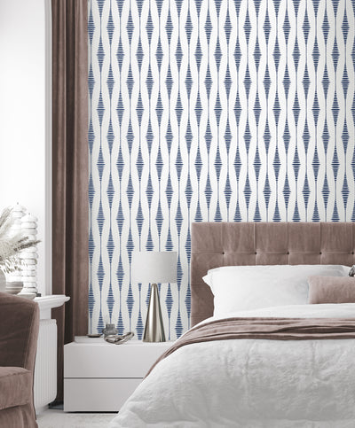 product image for Diamond Stripe Wallpaper in Celestial Blue & Pearl 53