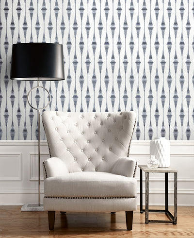 product image for Diamond Stripe Wallpaper in Celestial Blue & Pearl 91