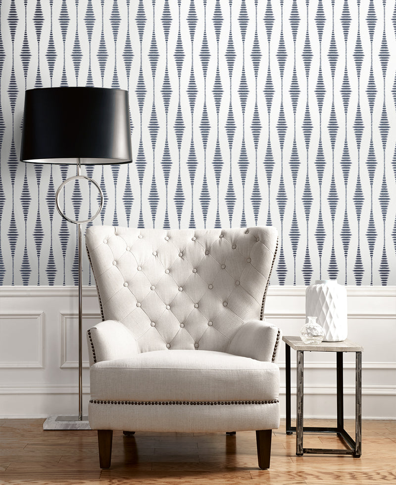 media image for Diamond Stripe Wallpaper in Celestial Blue & Pearl 220