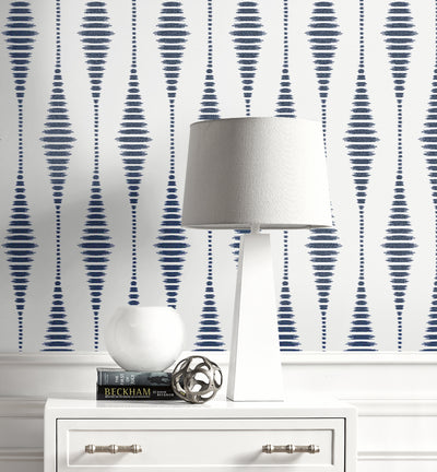 product image for Diamond Stripe Wallpaper in Celestial Blue & Pearl 74