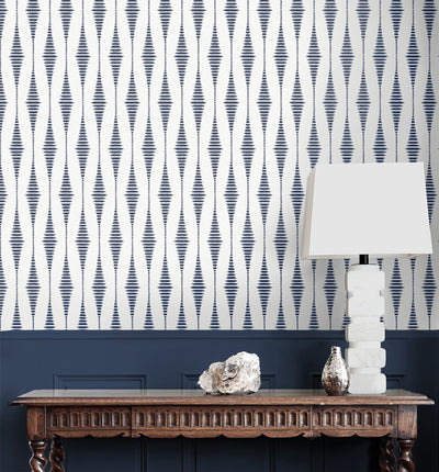 product image for Diamond Stripe Wallpaper in Celestial Blue & Pearl 63