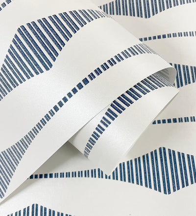 product image for Diamond Stripe Wallpaper in Celestial Blue & Pearl 84