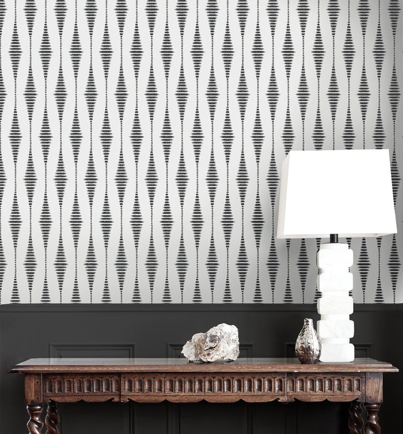 media image for Diamond Stripe Wallpaper in Nickel & Galaxy 215