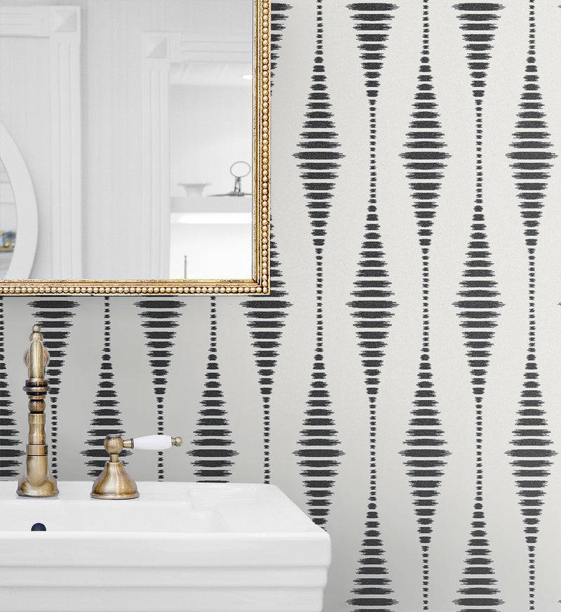 media image for Diamond Stripe Wallpaper in Nickel & Galaxy 225