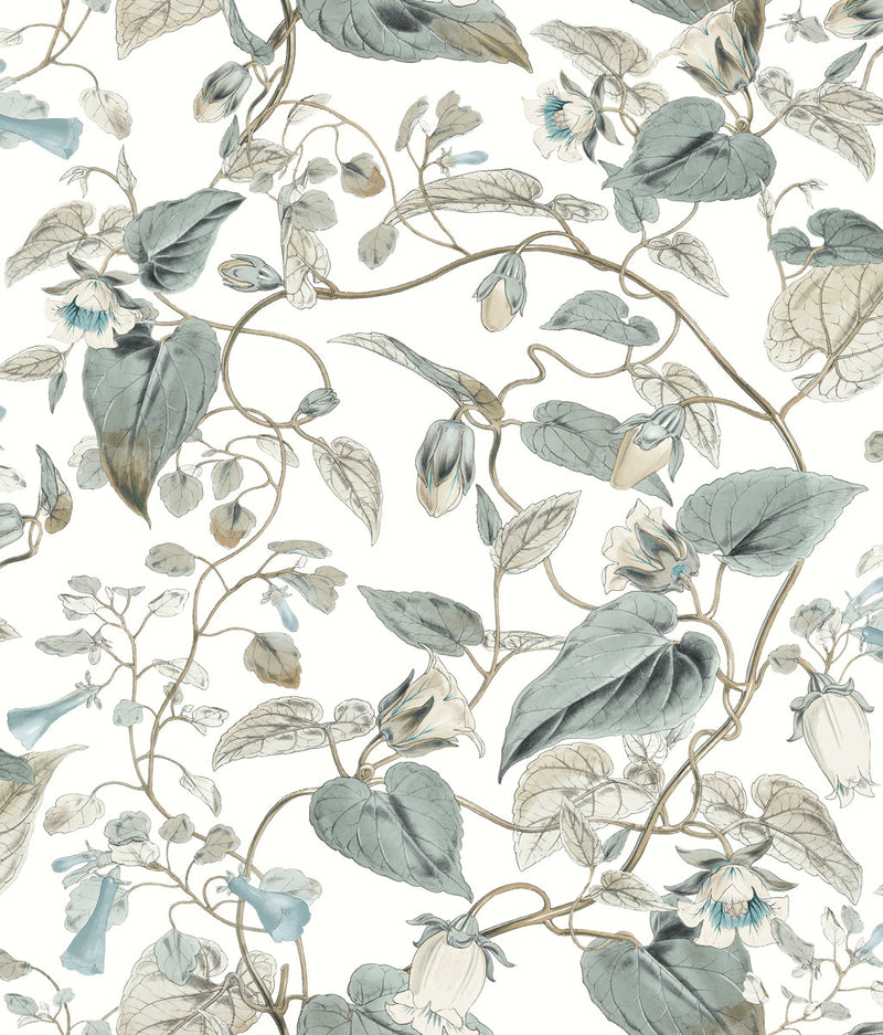 media image for Moon Flower Wallpaper in Neutral/Blue from the Blooms Second Edition 233