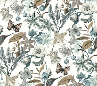 product image of Butterfly House Wallpaper in Neutral/Blue from the Blooms Second Edition 587