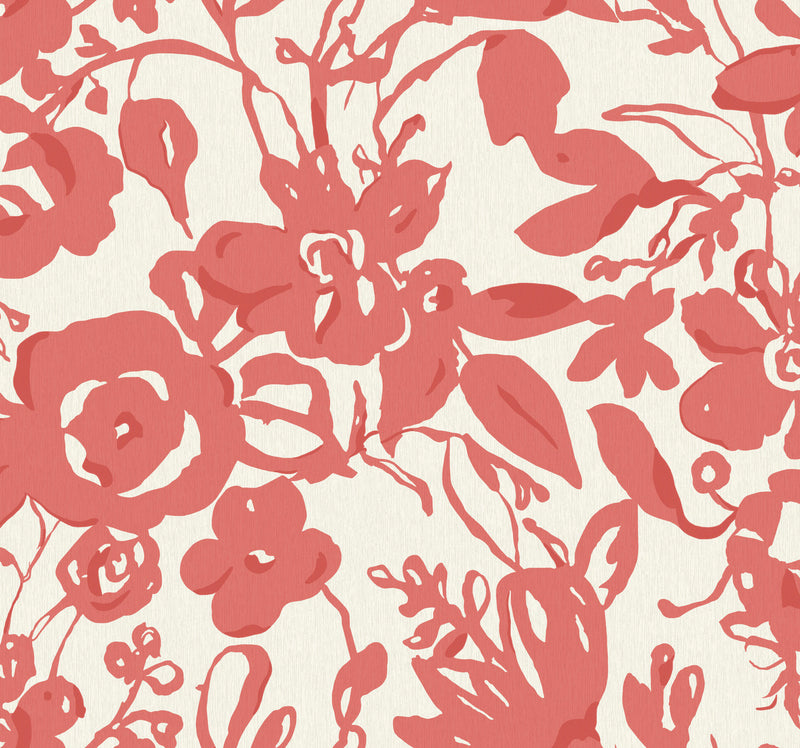 media image for sample brushstroke floral wallpaper in coral from the blooms second edition resource library 1 228