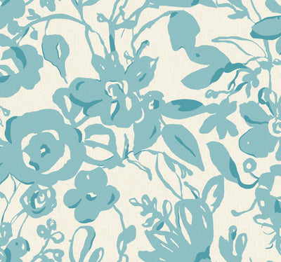 product image of Brushstroke Floral Wallpaper in Aqua from the Blooms Second Edition 569