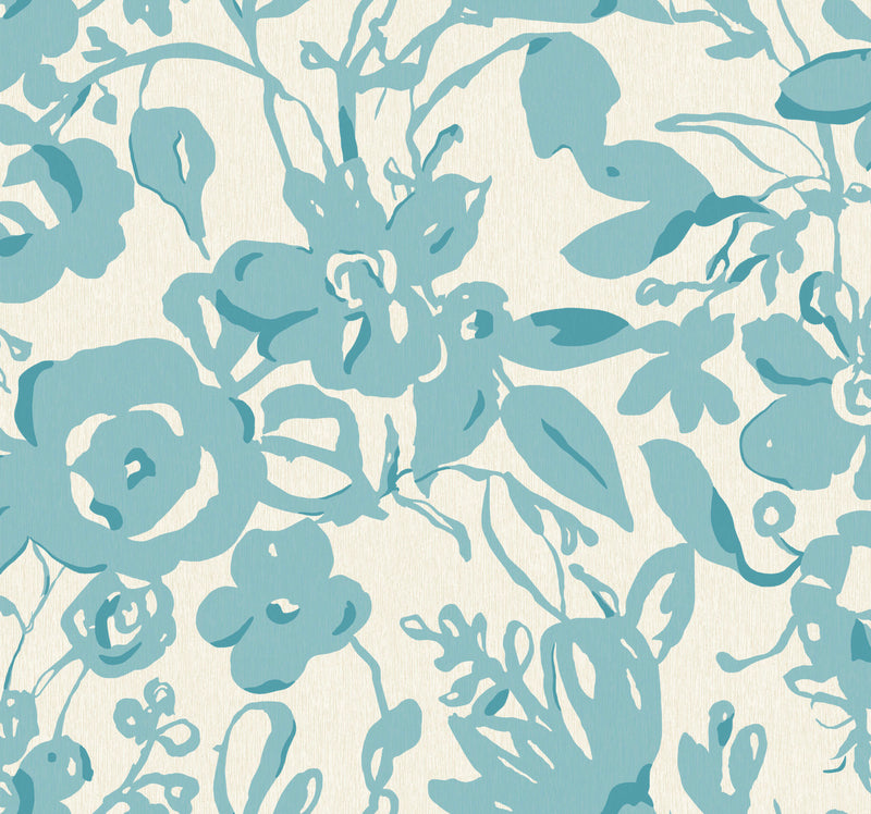 media image for Brushstroke Floral Wallpaper in Aqua from the Blooms Second Edition 241