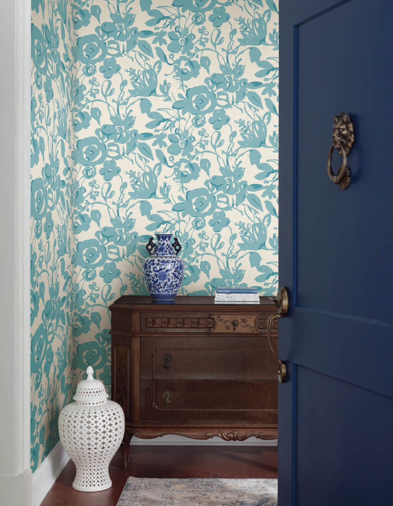 media image for Brushstroke Floral Wallpaper in Aqua from the Blooms Second Edition 229