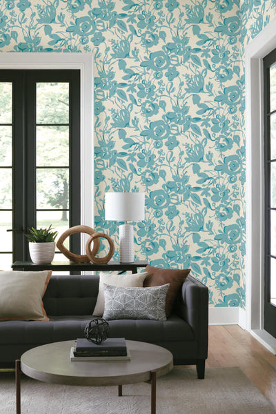product image for Brushstroke Floral Wallpaper in Aqua from the Blooms Second Edition 98