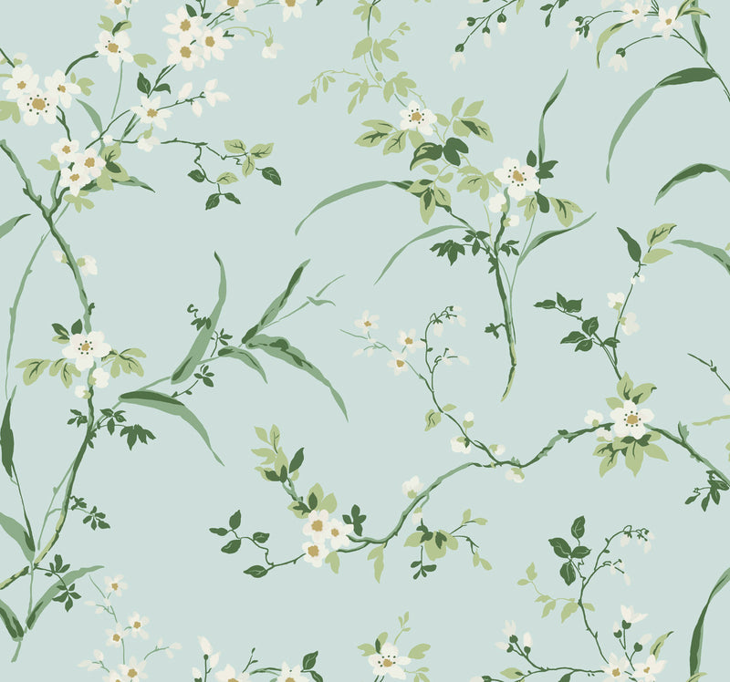 media image for Blossom Branches Wallpaper in Spa Blue from the Blooms Second Edition 255