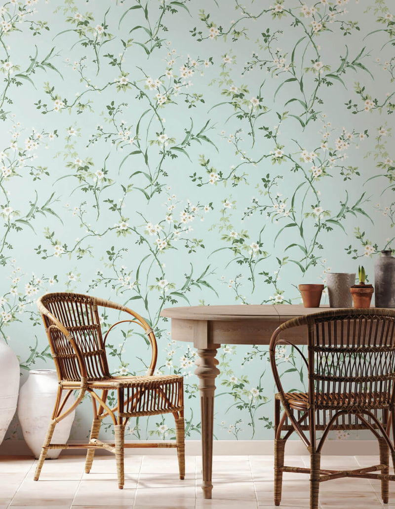 media image for Blossom Branches Wallpaper in Spa Blue from the Blooms Second Edition 215