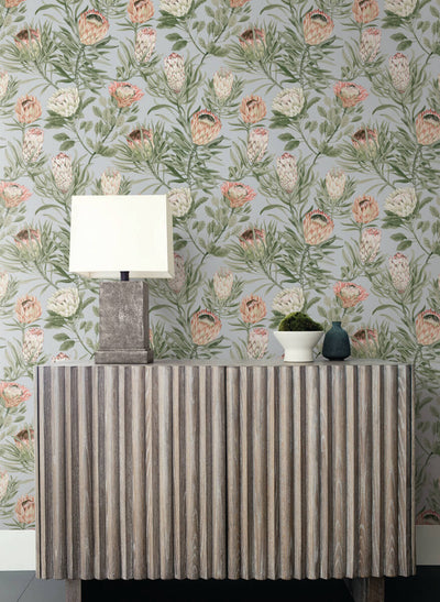 product image for Protea Wallpaper in Dusty Blue/Coral from the Blooms Second Edition 82